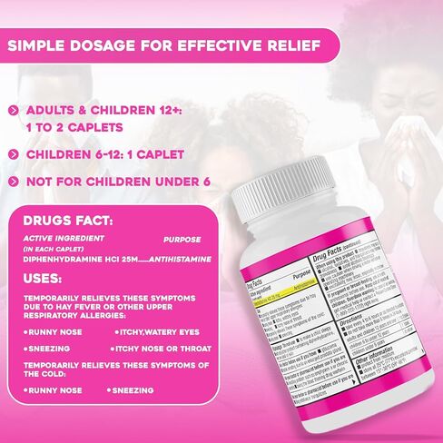 Safrel Allergy Relief Medication Diphenhydramine HCl Caplets 25 mg (1000 Count), Antihistamine Relieves Sneezing, Runny Nose, Hay Fever, Itchy Eyes and Throat, Seasonal Indoor & Outdoor Allergy Pills in Saudi Arabia