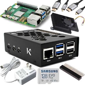 مجموعة المبتدئين KKSB لجهاز Raspberry Pi 5 (8 جيجابايت) مع حافظة من الألومنيوم - إصدار 128 جيجابايت - مبرد نشط، مزود طاقة، كابلات HDMI كاملة 4K، رأس قابل للتكديس متضمن in Kuwait