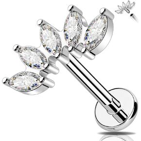 Melighting Titanium Conch Piercing Jewelry Internally Threaded 16G Curved Helix Earring Clear CZ Helix Stud Titanium G23 Cartilage Earring Flat Back Earring 8mm