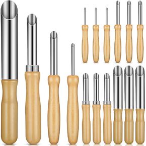 Leriton 16 Pieces Clay Hole Cutters Stainless Steel Circle Shaping Clay Tools Wooden Handle Circular Pottery Tools for Sculpture Pottery Drilling Holes Supplies, 4 Sizes