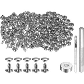 HARFINGTON 200 Sets Leather Rivets 6 x 6mm Metal Double Cap Rivet Snaps Studs Fasteners with 3pcs Setting Tools Rivets for Leather Craft DIY Repair Decoration, Bronze