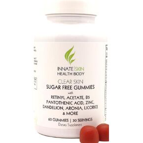 Innate Skin Acne Gummies - Clear Skin Acne Supplements for Teens & Adults, Hormonal Acne Treatment with Pantothenic Acid & Antioxidants, Vitamins for Hormonal & Cystic Acne, 60 Count
