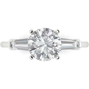 Clara Pucci 2.0 ct Round Baguette Cut 3 stone Solitaire Moissanite Engagement Promise Anniversary Bridal Ring 14k White Gold