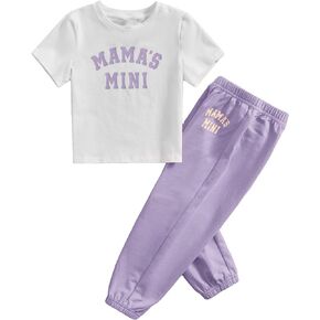 Floerns Girl's Two Piece Outfit Letter Print Tee Shirt and Sweatpants Set