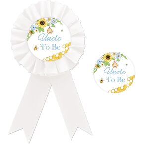 Uncle To Bee Tinplate Badge Pin, What Will it Bee Theme Best Uncle Button Pin, White Rosette Award Ribbon Pin for Gender Reveal, Gifts for Bee Themed Baby Shower Party Celebration