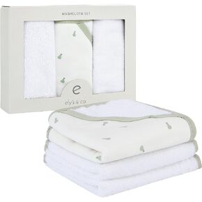 Ely's & Co. Baby Wash Cloth Sage Pears, 3 Pack Thick Absorbent 100% Cotton Terry