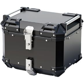 WANSLO 45L Motorcycle Top Case Tail Box thick Aluminum Waterproof Trunk luggage Top Box Helmet Box with Security Lock （black） (55L)
