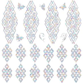 32 Pcs Window Clings for Bird Strickes - Anti-Collision Window Decals to Save Birds from Window Collisions,Non Adhesive Prismatic Window Clings, Rainbow Stickers