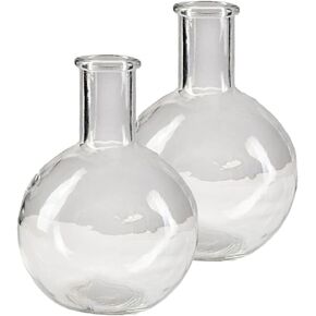Serene Spaces Living Set of 2 Clear Bottleneck Bulb Glass Vase, Vintage Round Flower Vase for Console Table, Shelf, Living Room, Bathroom, Office, Wedding, Measures 5.3" Diameter & 7.48" Tall