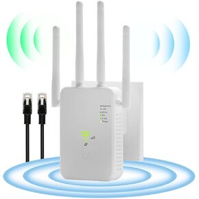 WiFi Booster 2024, WiFi Extender, WiFi Range Extender 1200Mbps, Wireless Signal Repeater Booster 2.4 Dual Band 4 Antennas 360° Full Coverage in Kuwait