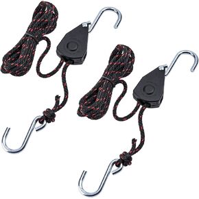CHANGE MOORE Kayak Tie Down Straps 1/8'' x 7.9 ft Rope Ratchet Pulley,Adjustable Canoe Tie Down Straps, Kayak Straps for Roof Racks, 150Lbs Tie Down Straps for Kayak and Canoe Accessories 4 Pcs