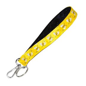 Glittered Bees on Yellow Key Fob - Cute Bee Keychain - Yellow Key Chain - 3/4 Inch x 6 Inch Loop - Purse or Wallet Strap - Handmade by Green Acorn Kitchen