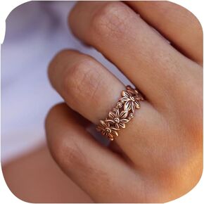 Fashion Rose Gold Daisy Flower Sunflower Ring Hollow Flowers Wedding Promise Band Statement Stackable Rings Eternity Cocktail Bands for Women Delicate Everyday Ring 6#