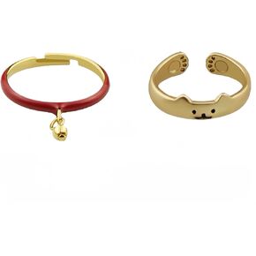 eartif 2Pcs Cat Couple Rings Adjustable Open Rings Stackable Rings For Women His & Hers Couple Rings Cat Lovers Jewelry Gifts for Women Teen Girls Birthday Rings