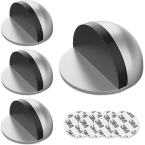 TOIMIOTOIM 4 Pack Door Stoppers,Stainless Steel Half Dome Floor Door Stop 3M Adhesive Door Stopper,No Drill Rubber Floor Door Stop for Living Room, Bedroom, Bathroom, Office