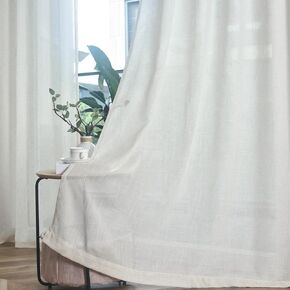 FINECITY Taupe Linen Curtains 63 Inch Length for Bedroom, Light Filtering Farmhouse Cottage Linen Textured Semi-Sheer Curtains 2 Panels, Burlap Look Privacy Back Tab Linen Drapes, 52 x 63 Inch, Taupe