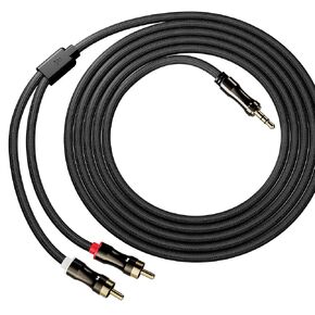 FAWETTY 3.5mm to 2RCA Cable,Headphone Male to Male Jack Adapter Nylon Braided 1/8 to RCA Audio Y Cord, Gold-Plated Plugs, for Smartphones, MP3, Tablets, HDTV, Speaker,6.6ft/2M,Black