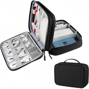 Travel Electronics Organizer Waterproof Double Layer Cable Storage Bag for Electronic Accessories, Large Shockproof Case for Cords, Tablets, Power Banks Organizer Bag MT-Y (Black)