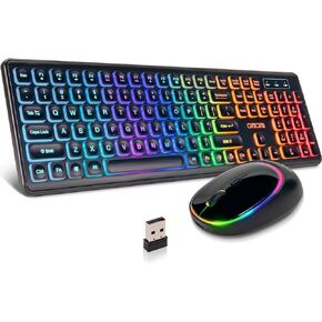 Wireless Keyboard and Mouse Combo with Backlit, CHONCHOW Full Size 2.4GHz USB Rechargeable Silent Keyboard and Mouse 3 DPI Adjustable for PC, Laptop, Mac, Office/Game