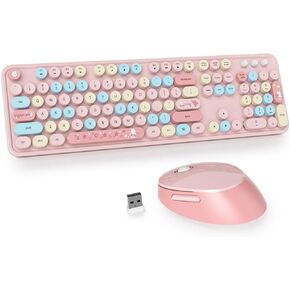 Owpkeenthy Brown Keyboard and Mouse Wireless, Cute Colorful Typewriter Keyboard Full-Sized with Number Pad Round Keycaps for Desktop, Laptop and Computer(Gradient Brown)