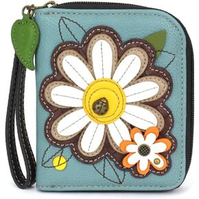 CHALA Zip Around Wallet, Wristlet, 8 Credit Card Slots, Sturdy Pu Leather - Gnome - Olive