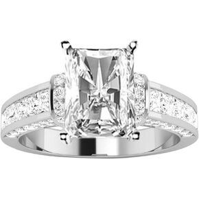 14K White Gold 3 Carat LAB GROWN DIAMOND Contemporary Channel Set Princess And Pave Round Cut Radiant Cut Diamond Engagement Ring (G-H Color VS1-VS2 Clarity 2 Ct Center)