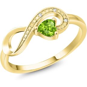 Gem Stone King 10K Yellow Gold 4MM Heart Gemstone Birthstone & White Diamond Accent Infinity Ring | Heart Shape Wedding Engagement Anniversary Promise Gold Ring For Women