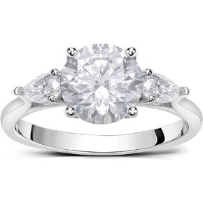 FWM Moissanite Engagement Rings for Women, 925 Sterling Silver 18K White Gold Plated 3 Stone Promise Ring, 2ct Round Cut D Color VVS1 Clarity Lab Created Diamond Wedding Rings for Her, Size 4-11
