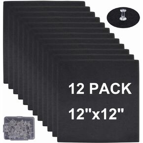 Cork Board Felt Board Tiles for Walls with 30 Push Pins, 11"x11" Pack of 12 Pin Board Notice Boards for Home Office Kitchen, Bulletin Board Wall Tiles for Photos Memos