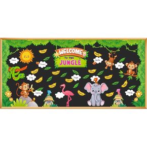 103 Pcs Jungle Bulletin Board Set Welcome to The Jungle Animal Bulletin Board Decorations Monkey Elephant Forest Cutouts Educational Classroom Wall Decorations