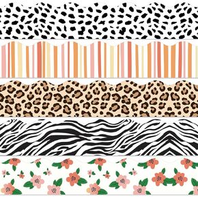 AnyDesign 69Ft Safari Bulletin Board Borders Wildflower Leopard Zebra Print Decoration Borders Trim Border Boho Bulletin Board Sticker for School Classroom Office Decor, Each 13.8In