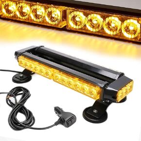 LE-JX Amber 30 LEDs Safety Strobe Flashing Light Bar Double Side High Intensity Roof Top Plow Flash Traffic Advisor Emergency Hazard Warning Lighting Mini Beacon with Magnetic Base (Yellow,12-24V/30W)