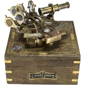 Vintage Nautical Antique Brass Sextant with Wooden Box Marine Sailor Astrolabe Sextant Table Home Ship Decor Gift
