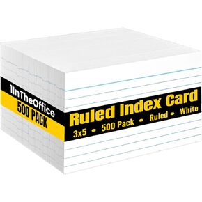 1InTheOffice Index Cards 3x5, Ruled Lined Flashcards Notecards, Study Cards, White (500/Pack)