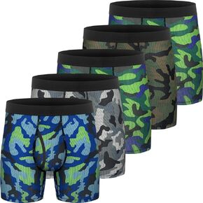 Men's Bamboo Rayon Boxer Briefs Performance Breathable Tagless Comfy Silk Waistband 6¡¯¡¯ Boxer Briefs Fly 5Pack