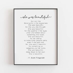 She Was Beautiful Girls Sign，Nursery Decor, Love Quote, Bedroom Decor, Inspirational Quote Prints 8 x 10 Inches Shimmer Art Paper Unframed