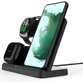 Nwubay Samsung Wireless Charger 3 in 1, 15W Fast Wireless Charging Stand for Samsung S23 Ultra S22 S21+ S20 FE S10 S9 Z Fold 4, Samsung Watch 4 Classic/3/Active 2 Gear S4 S3 Sport,Buds 2/Pro/Live