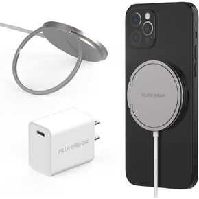PureGear Kickstand 15W Qi-Certified Fast Magnetic Wireless Charging Pad for iPhone 15/15Pro/15ProMax/14/13/12 Series Work with MagSafe Case, AirPods/iPhone 11, Galaxy S24 S20 & More Include AC Adapter