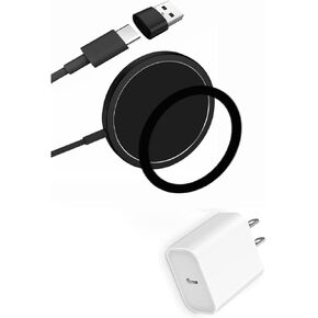 [1 Pack] Magnetic Wireless Charger 15W Fast Mag-Safe Compatible with iPhone 15/14/13/12 Series and Airpods pro/2/3 [1 Extra Magnetic Ring] for iPhone X-11 Serie (Adapter 20w) (Black)