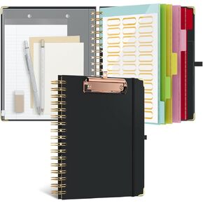 Spiral Clipboard Folio with Storage, Portfolio Binder with 5 Dividers, Removable Notepad, Spiral Folder Organizer for School Office Supplies, Nurse, Teacher, Letter Size, Tulip