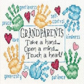 DIMENSIONS 'Grandparents Touch a Heart' Counted Cross Stitch Kit, 14 Count White Aida, 7" x 5"