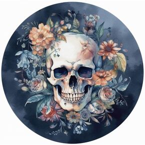 Round Blue Floral Skull 11ct Counted Cross Stitch Kits Color Printed Stamped Cross-Stitch Supplies Needlework Printed Embroidery Kits DIY Kits Needlepoint Starter Kits 50x50cm(h159)