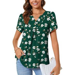 CATHY Womens Fashion Short Sleeve Tops Dressy Petal Sleeve Button T-Shirts Casual Chiffon Tunic Blouse