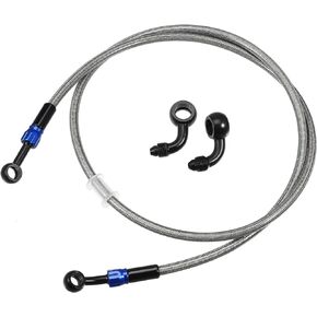 X AUTOHAUX Brake Hose AN3 28 90 Degree M10 Motorcycle Hydraulic Brake Line Oil Hose Pipe Fitting for ATV Motorcycle Motocross Racing Bike 120cm Silver Tone 1Set