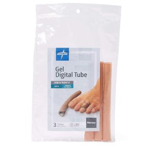 Medline Gel Ribbed Digital Toe Tube, Narrow 6" x 3/4", Mineral Oil Gel Pad, Absorbs Shock and Pressure, Relieves Discomfort, Reusable, Can be Trimmed, Pack of 3