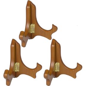 BANBERRY DESIGNS Walnut Folding 4" H Easels Display Stands Premium Quality - Set of 3 Ideal for Small Plates Plaques Books Tiles