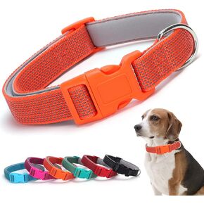 Reflective Orange Collar for Dogs, Highly Reflect Safety Neoprene Padded Basic Durable Soft Nylon Hunting Dog Collar Adjustable for Xs Small Medium Large Boy Girl Pet Dogs, Orange M