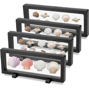 PEUTIER 4pcs 3D Floating Display Stand for Seashell, 9x3.5x0.8 Inch 3D Floating Display Case Coins Display Frame Coin Display Case with Stand for Seashells Jewelry Pins Coins Stones