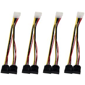 4 Pin Molex to 15 Pin Dual SATA Power Splitter Cable SATA Power Splitter Cable 18AWG Copper Serial SATA Hard Drive Extension Cable(20CM)-4 Pack