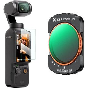 K&F Concept Magnetic Variable Fader ND2-ND32 ND Filter and Black Diffusion 1/4 Filter 2 in 1 for DJI Osmo Pocket 3, Multi-Coated/HD Optical Glass